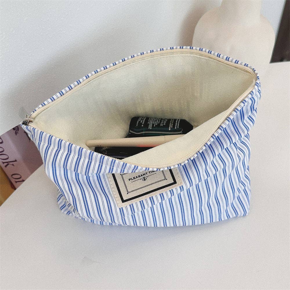 Blue Striped Color Block Portable  Make Up Bag DP25A568 for wholesale on Faire5
