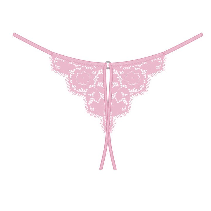 Frisson Thong Ouvert Rose for wholesale by Monique Morin Lingerie