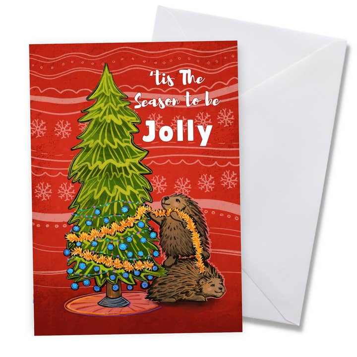 Carte de vœux de saison de porc-épic pour la vente par Amanda Rose Warren