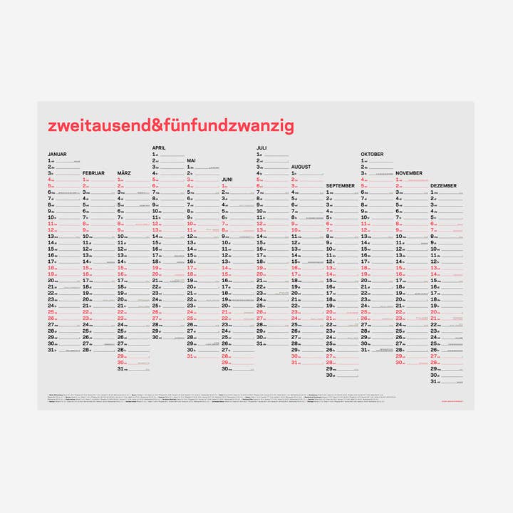 Tweeduizend en vijfentwintig - A1 wandkalender 2025 - koraal voor wholesale door rikiki. Grafik & Produkt