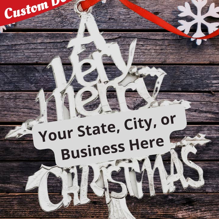 House of Morgan Pewter - Wholesale Ornament - Custom Christmas Ornament - A Very Merry Hometown Design1