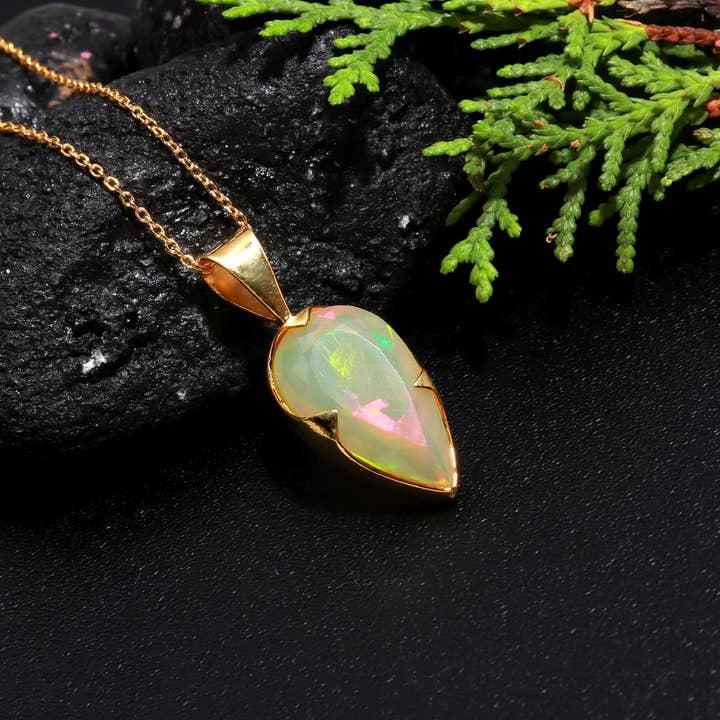 Ethiopian Opal Faceted Teardrop Pendent for wholesale by K D Jewels