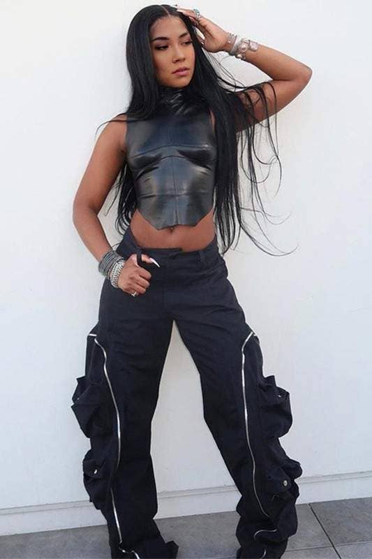 BLACK vinyl sleeveless top for wholesale on Faire2