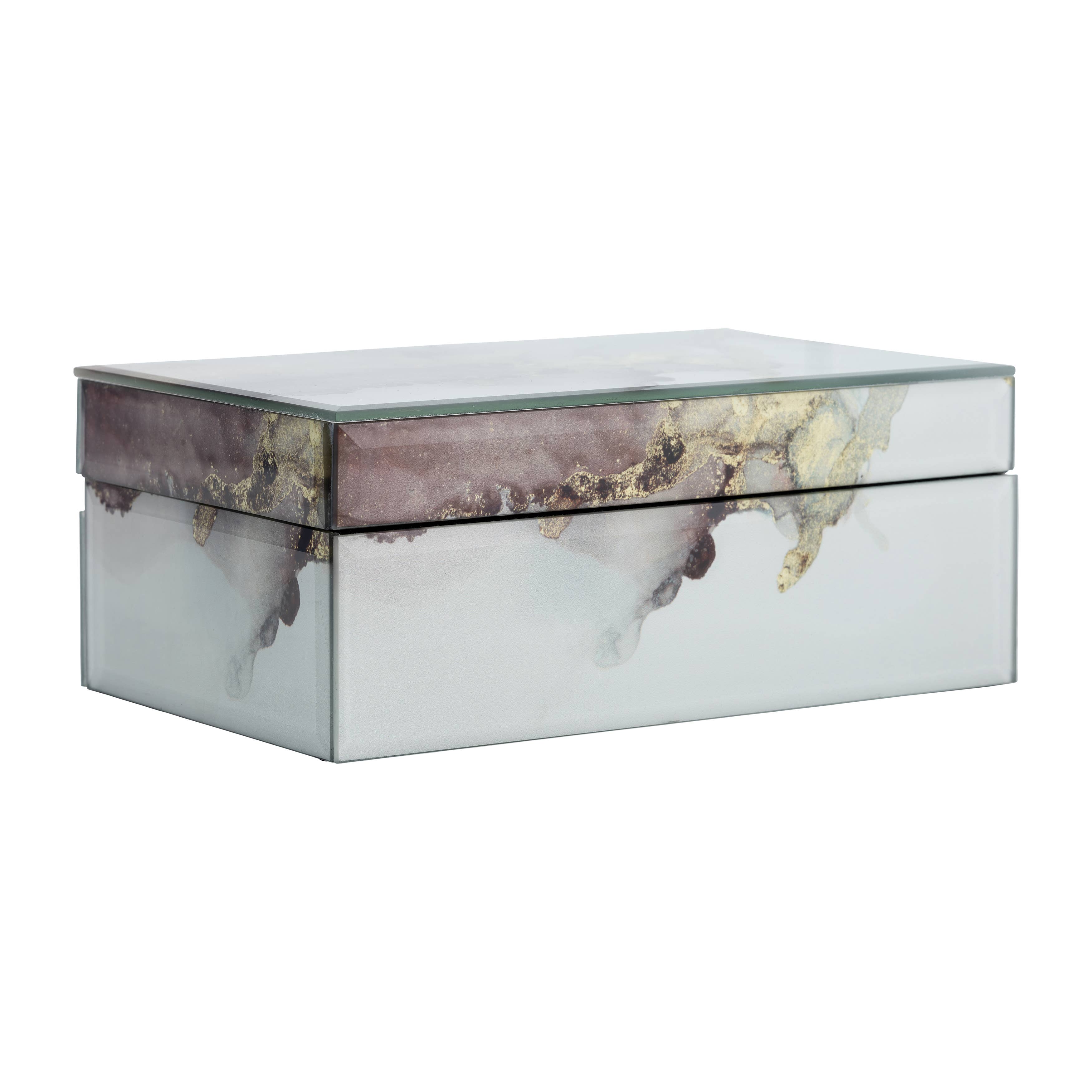 Sagebrook Home - Wholesale Decorative Box - Decorative Box - White/Beige/Gold Wood Abstract, 8x3 in.5
