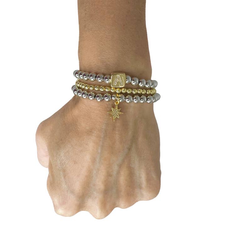 Love, Lisa - Wholesale Beaded Bracelet - Maggie Block Initial Stretch Bracelet
