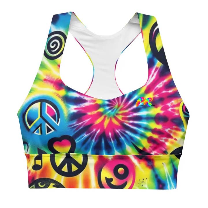 Happy Vibes Rave Longline sportbeha voor wholesale door Prism Raves