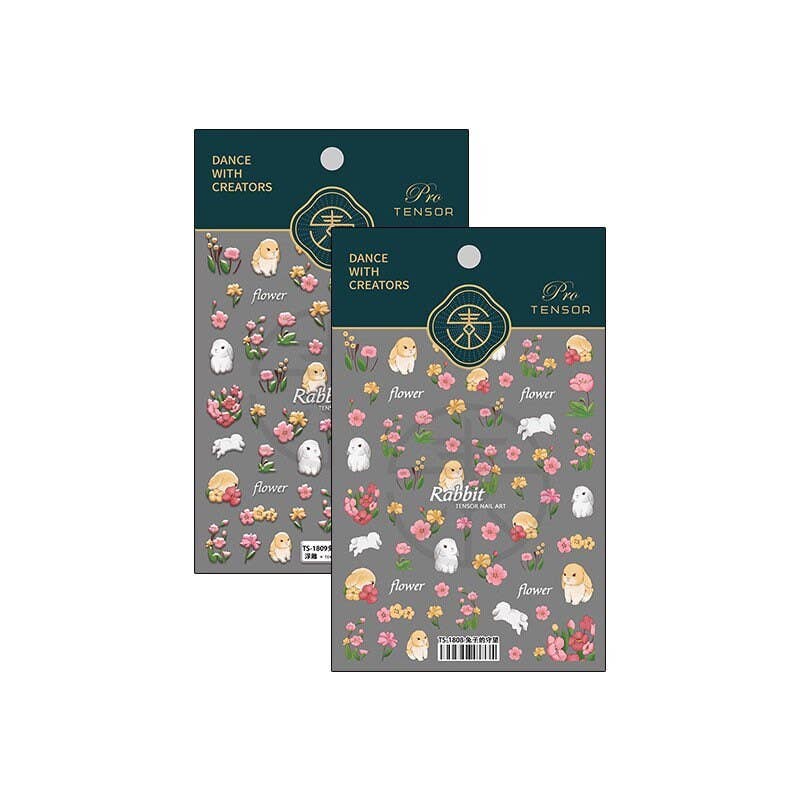 LULUFUNSTUDIO - Wholesale Nail Art/Decal - Hello Claws | Pink Rose Bunny Embossed Pattern Design Nail Deco Sticker3