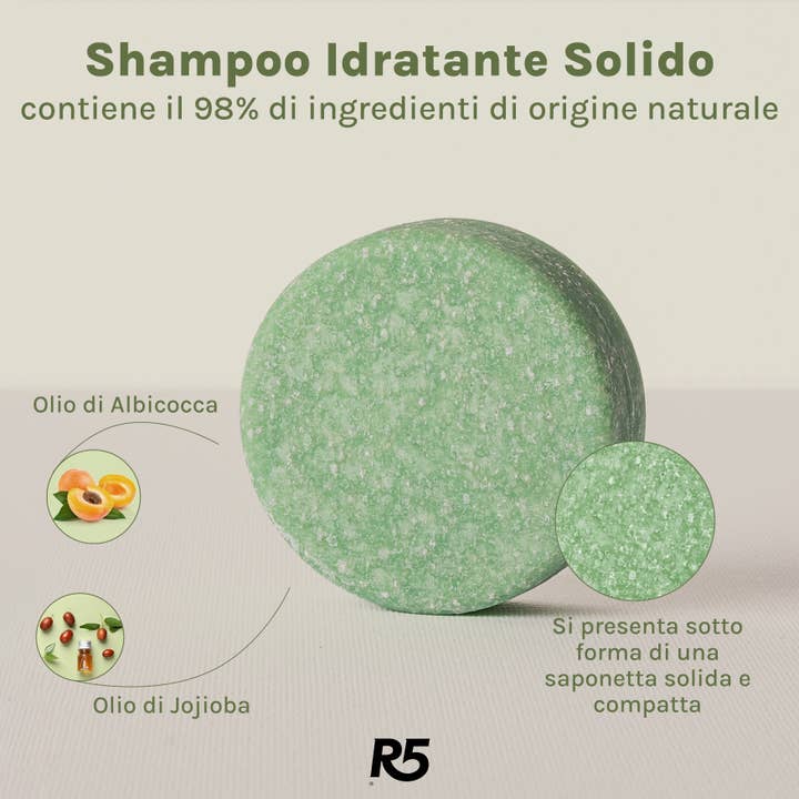 R5 - Vendita all'ingrosso Shampoo a saponetta/solido - R5 Shampoo Solido Idratante - Shampoo Bar - Made in Italy