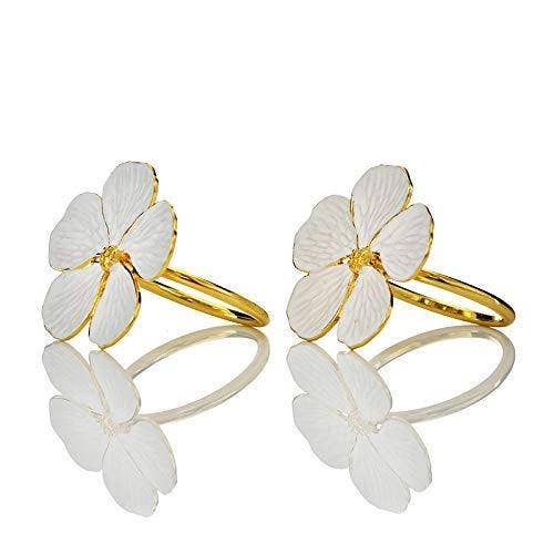 Gold White Napkin Rings Flower design Set of 4 for wholesale on Faire6