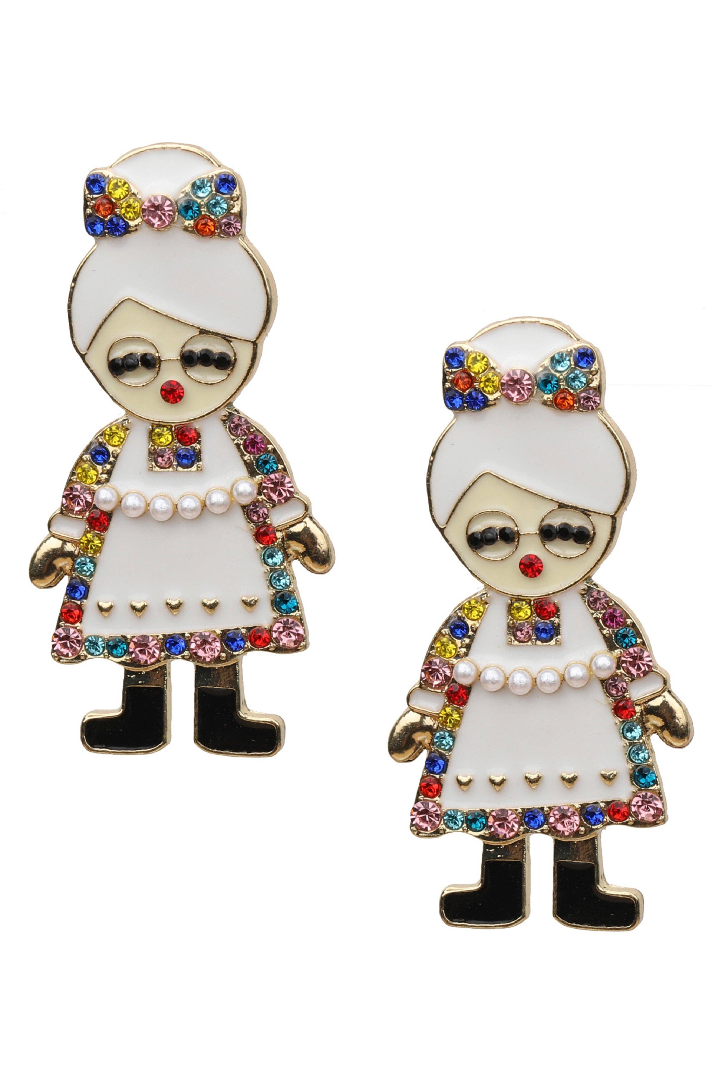 White Santa Granny Rhinestone Earrings E6580 for wholesale on Faire0