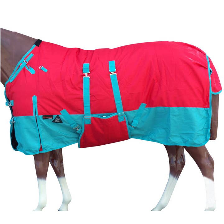HILASON - Wholesale Horseback Riding Gear - Hilason 600D Winter Waterproof Horse Turnout Blanket Belly Wrap Red & Turquoise