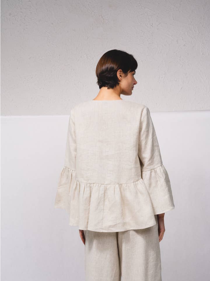 SMF - Wholesale Blouse - Women's - 259634 - Linen blouse with V-neck3