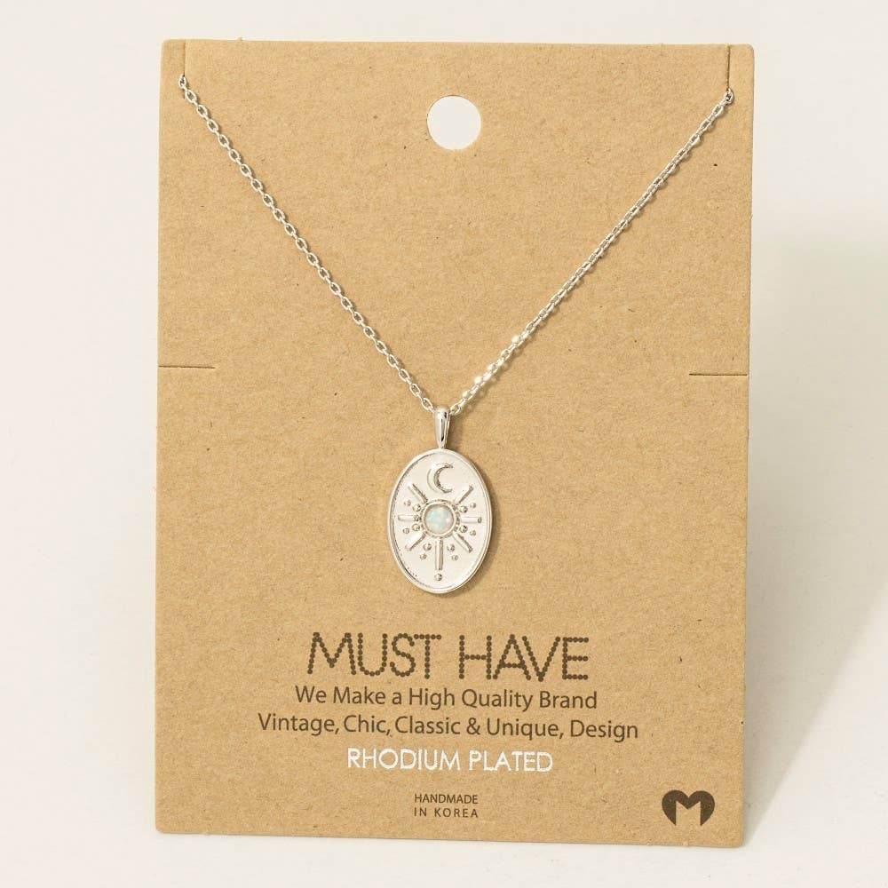 Fame Accessories - Wholesale Pendant/Charm Necklace - Oval Moon Disc Pendant Necklace5