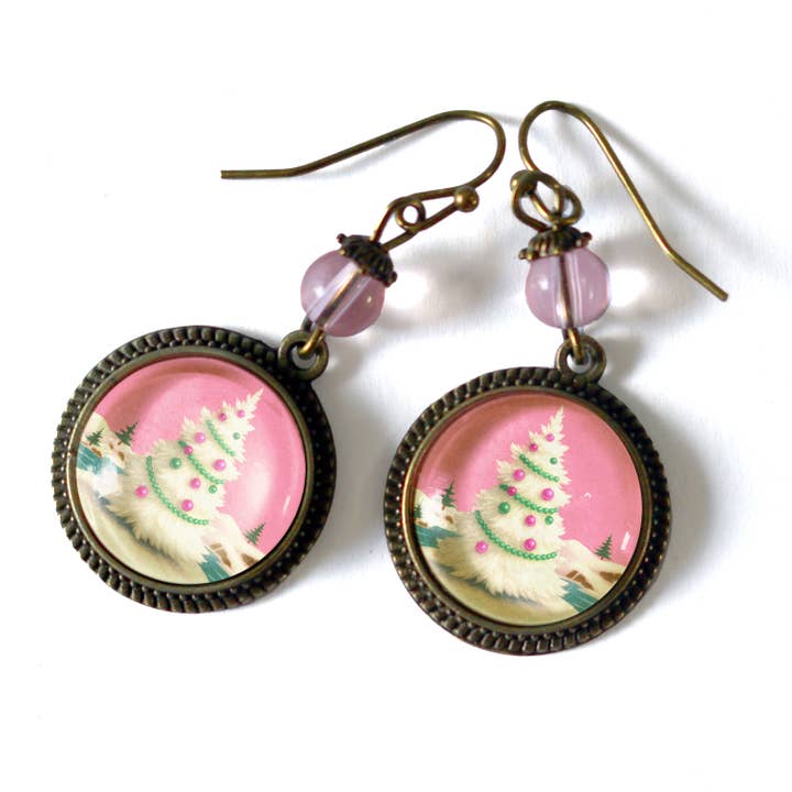 The Divine Iguana - Wholesale Dangle Earrings - Pink Christmas Tree Earrings 3