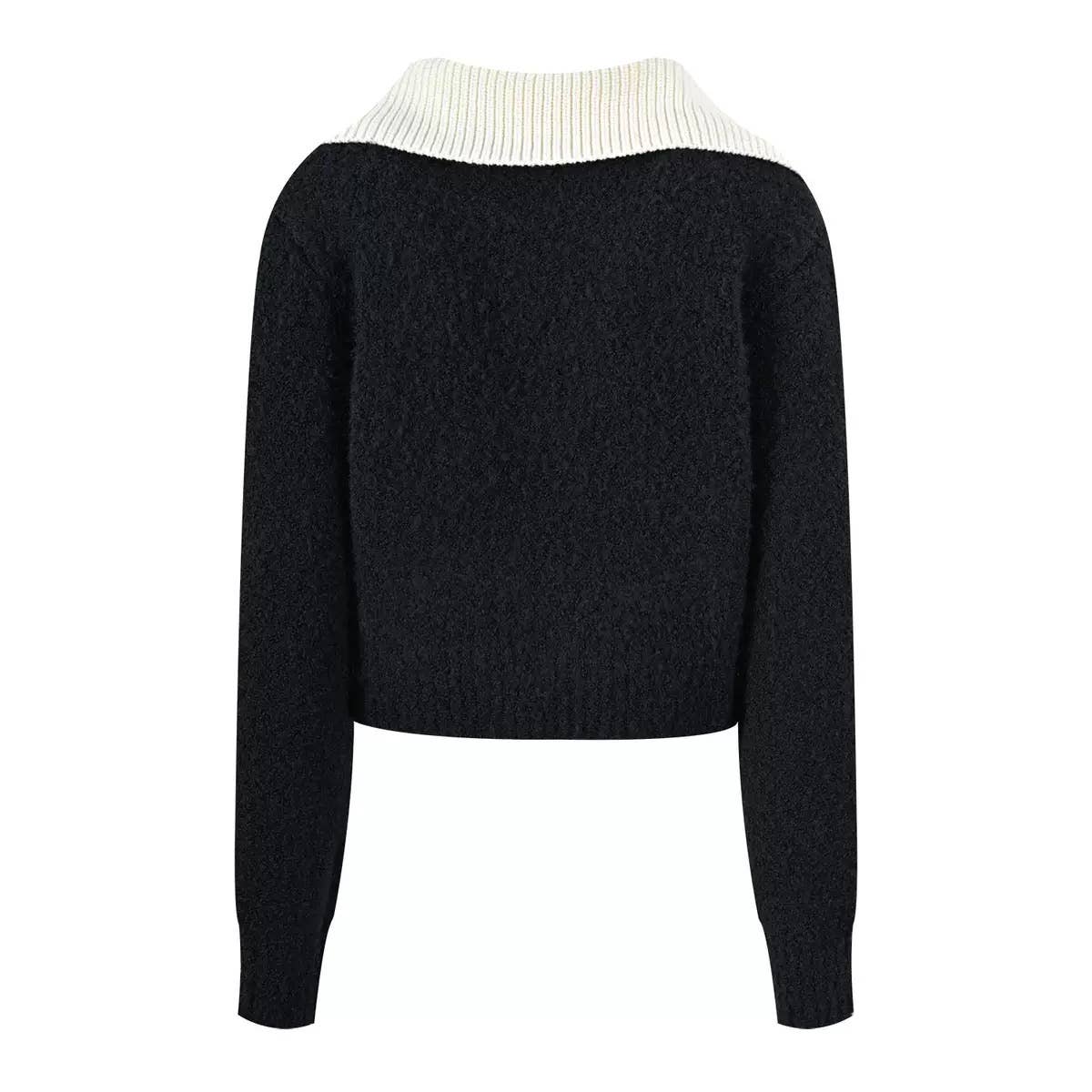 Color as pictures JK179 Navy Wool V-Neck Knit Top with Contrast Collar for wholesale on Faire1