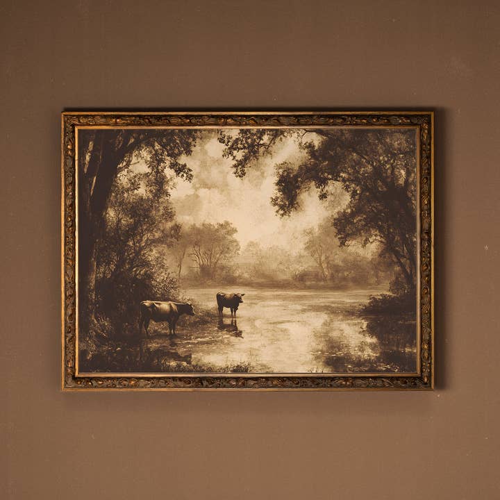 Oleka Canvas - Wholesale Art Print - RIVIÈRE D'ANTAN, CADRE VINTAGE OR
