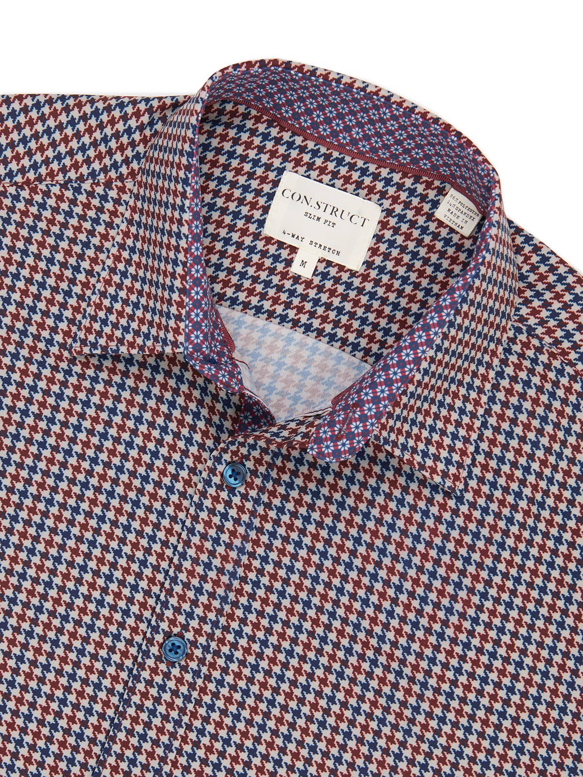 BORDEAUX - 605 HOUNDSTOOTH 4-WAY STRETCH SHIRT MET LANGE MOUWEN voor groothandel op Faire3