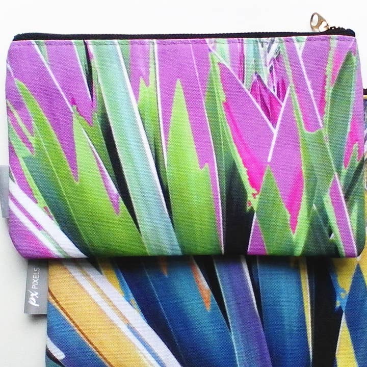 Plant Burst Pink Zip Pouch Bag for wholesale by Rebecca Harman