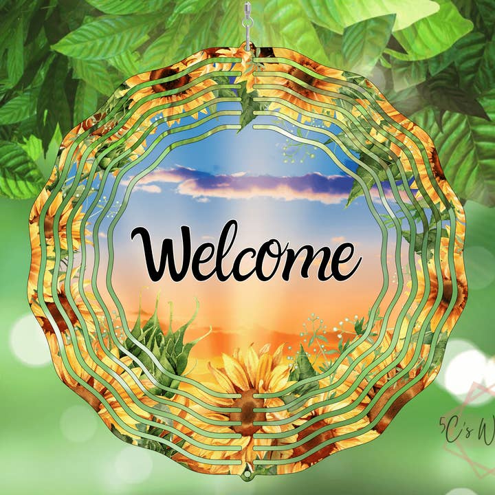 Welcome Sunflowers Wind Spinner for wholesale by 5C's Wholesale