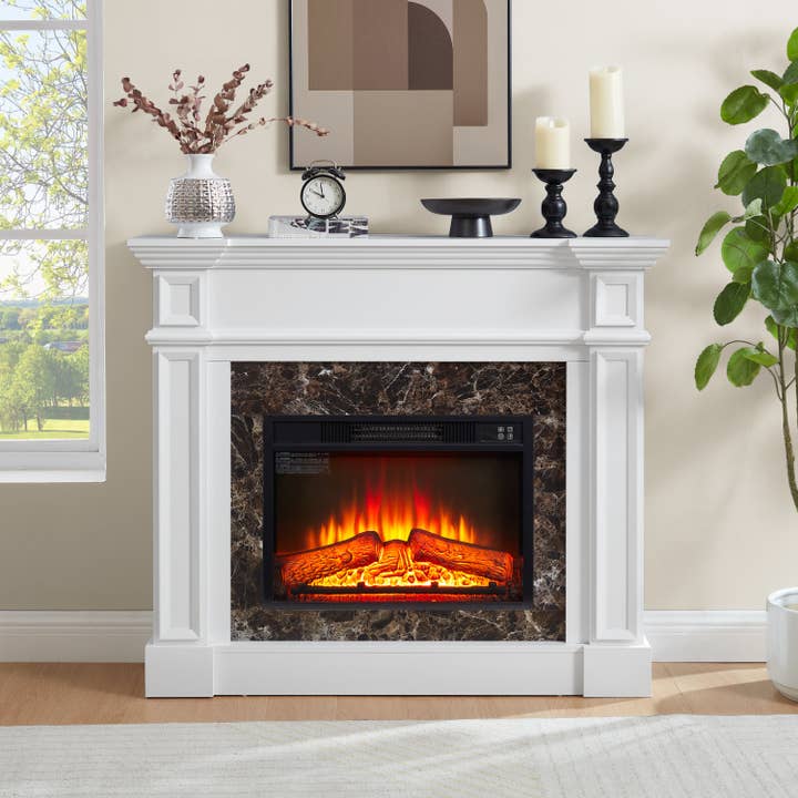 39F Inc. - Wholesale Fireplace Mantel - Only Mantel (NOT INCLUDED 23' FIREPLACE)--White, 45.6'W*11.8'D*40'H1