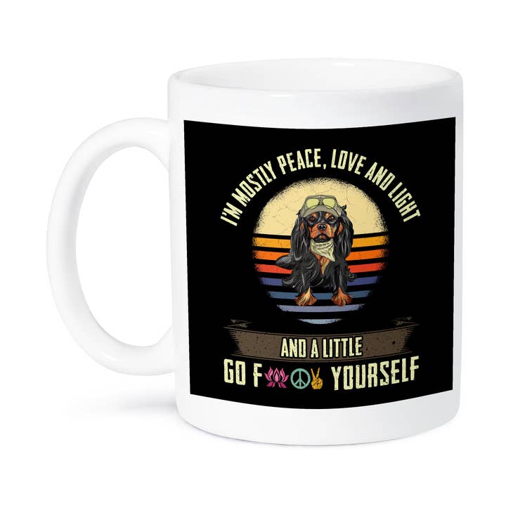 3dRose, Iam Mostly Peace Love and Light with Cavalier King Charles Spaniel, Mug for wholesale by 3dRose