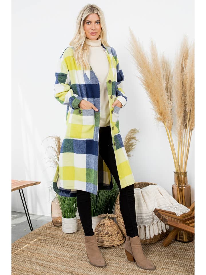 26 International - Wholesale Shirt Jacket/Shacket - Women's - Women's Plaid Oversized Duster Shacket with Pockets1