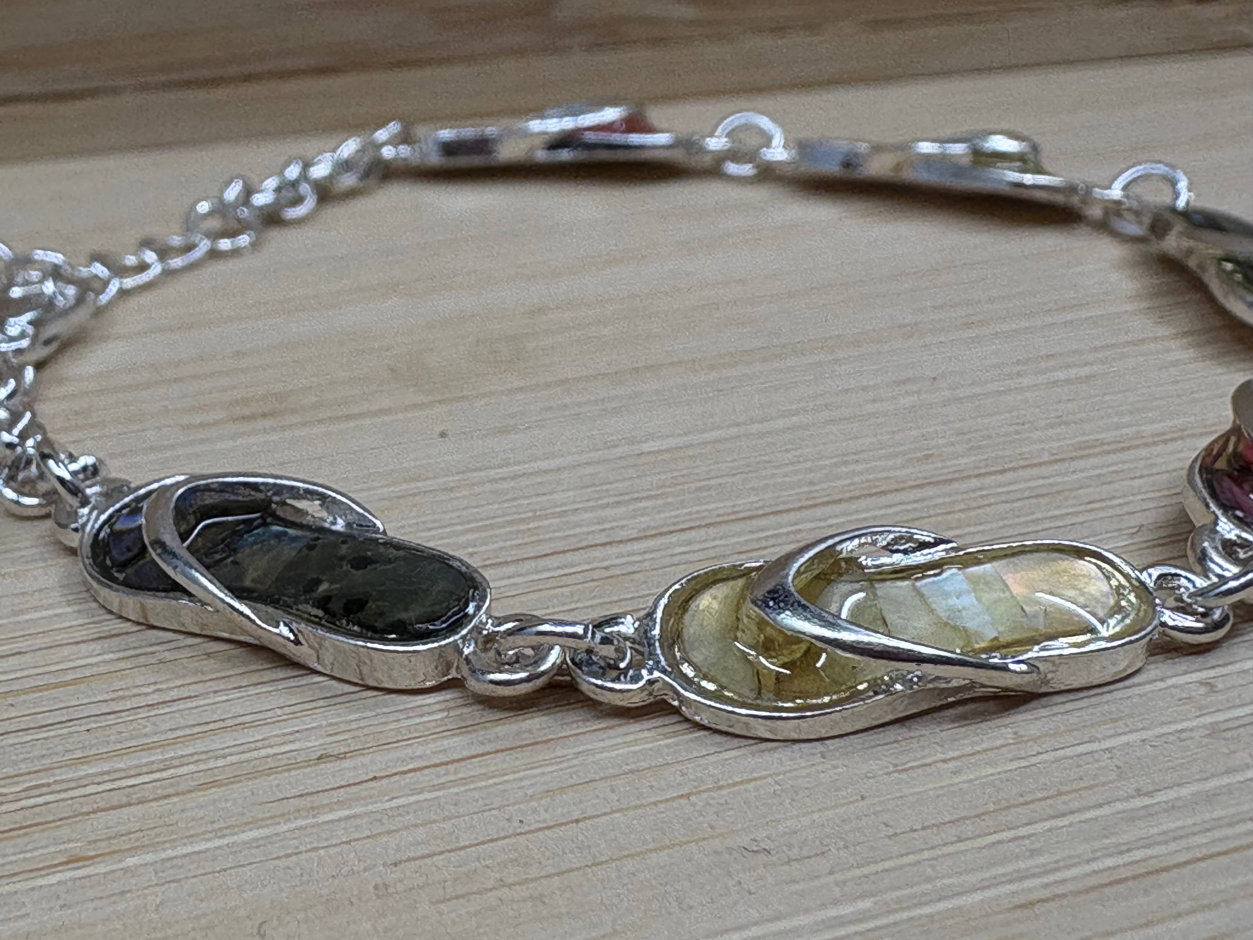 0011 PREMIERE - Wholesale Link & Chain Bracelet - FR2699 Multi-Tone Abalone Flip Flop Link & Chain Bracelet7