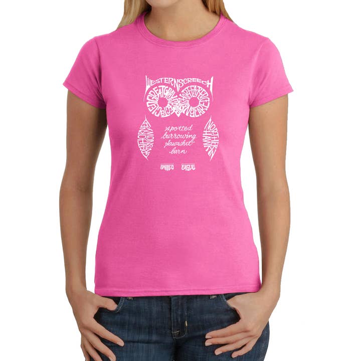LA Pop Art – Engroshandel T-shirt med print - Dame – LA Pop Art Dame Word Art T-Shirt - Ugle