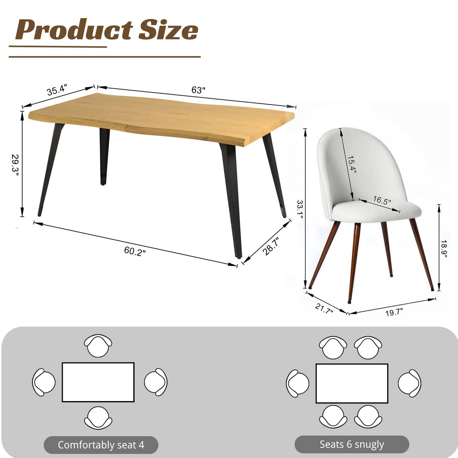 39F Inc. - Wholesale Chair - 5-Piece Dining Set-63" Wave-Edge Table and Chair Options14