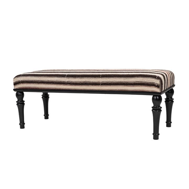 Rugtolia - Wholesale Bench - Neutral Striped Kilim Upholstered Bedroom - Entryway Wooden Bench3