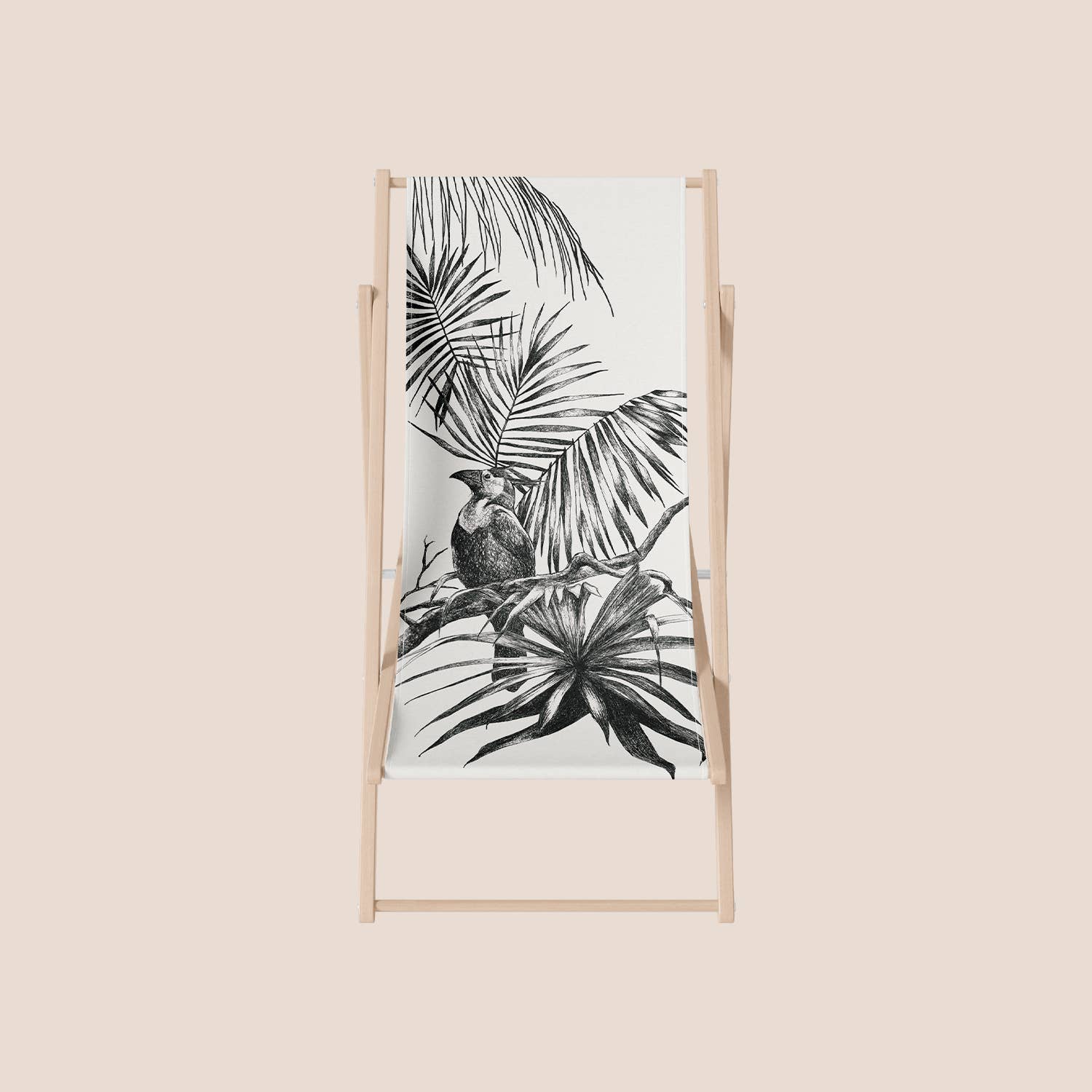 Héritage Studio – Cadeira de exterior por atacado – Deckchair Tropical Perroquet Preto, Branco, 100% Poliéster
