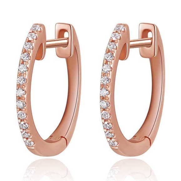 Taille S créole ronde avec diamants, or rose 18 pour la vente par Leaf Jewelry