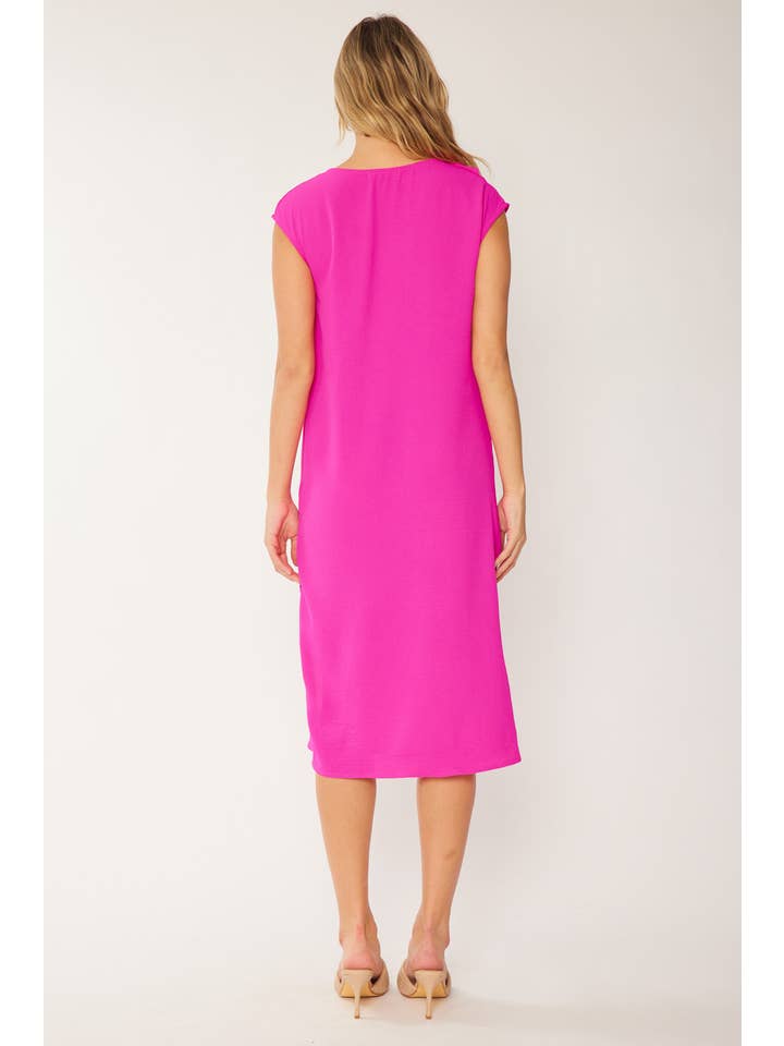 FSL Apparel - Wholesale Dress - Women's - SD4359 - CAP SLEEVE SOLID MIDI DRESS WITH SIDE SLIT
