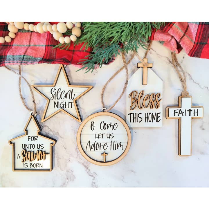 The Cracked Pig - Wholesale Ornament Set - 5 Religious Christmas Ornaments|Christian Christmas Ornament