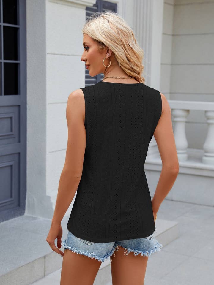 Lily Clothing - Wholesale Blouse - Women's - V NECK LACE SLEEVELESS SOLID COLOR CASUAL VEST_CWTTK0255