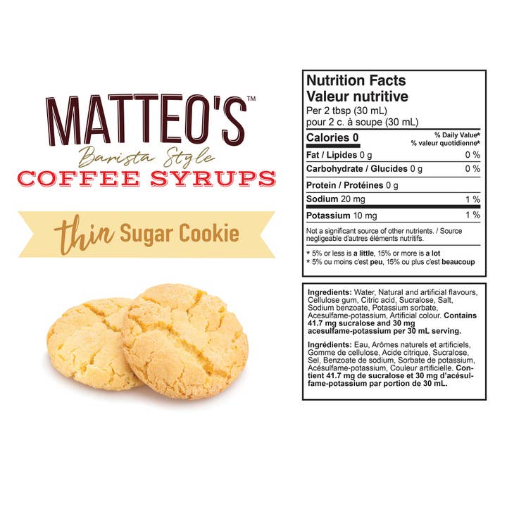 Matteo's - Wholesale Iced Coffee/Cold Brew - Sugar Free Coffee Syrup, Sugar Cookie1
