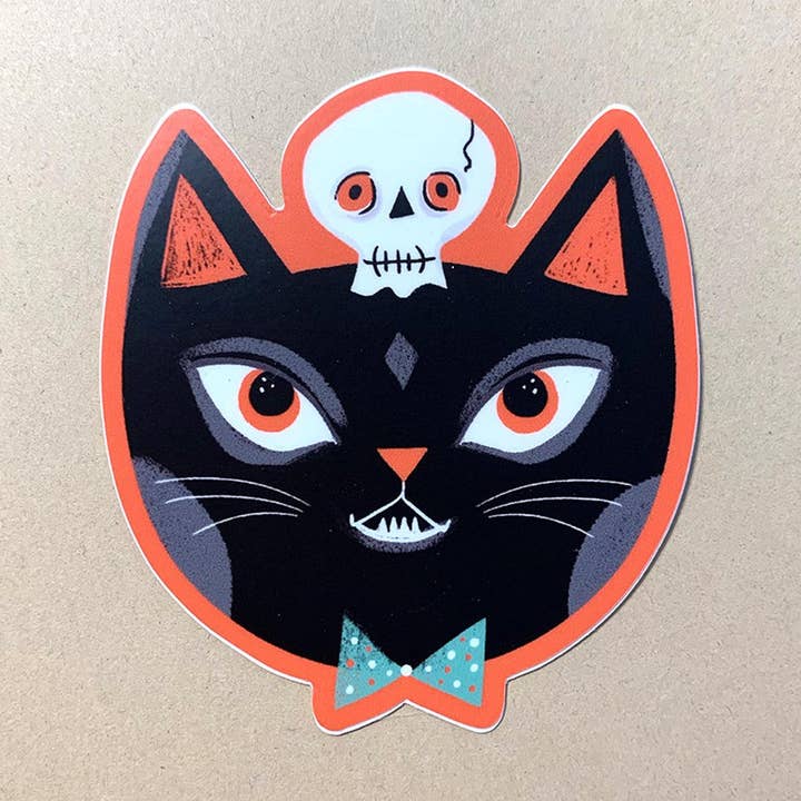 AUTOCOLLANT NOIR EN FORME DE CRÂNE ET DE CHAT pour la vente par Dirty Lola