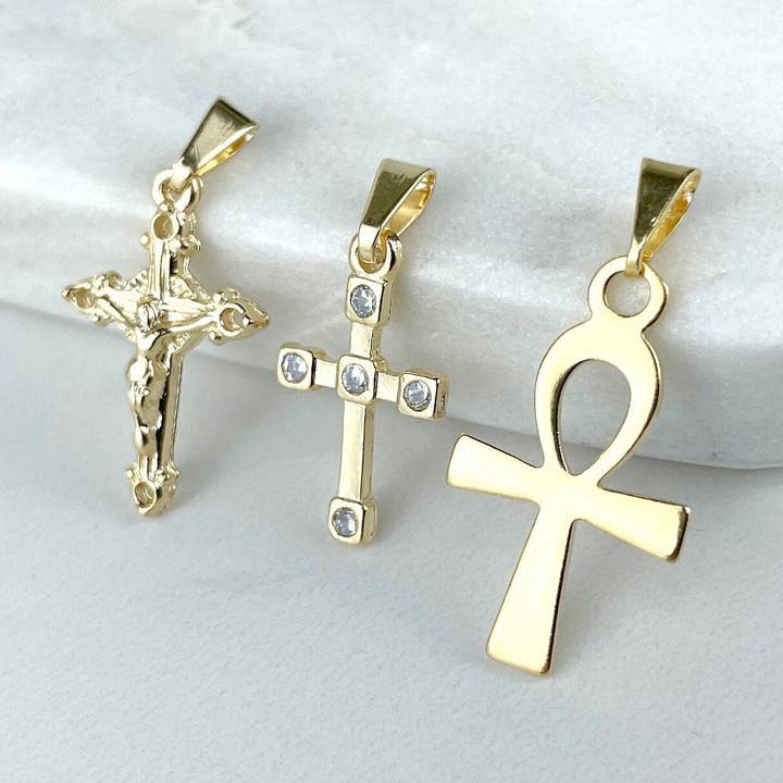 18k Gold Filled Ankh, Crucifix or Cubic Zirconia Cross Charms Pendant, Wholesale Jewelry Making Supplies for wholesale by DIJU Jewelry