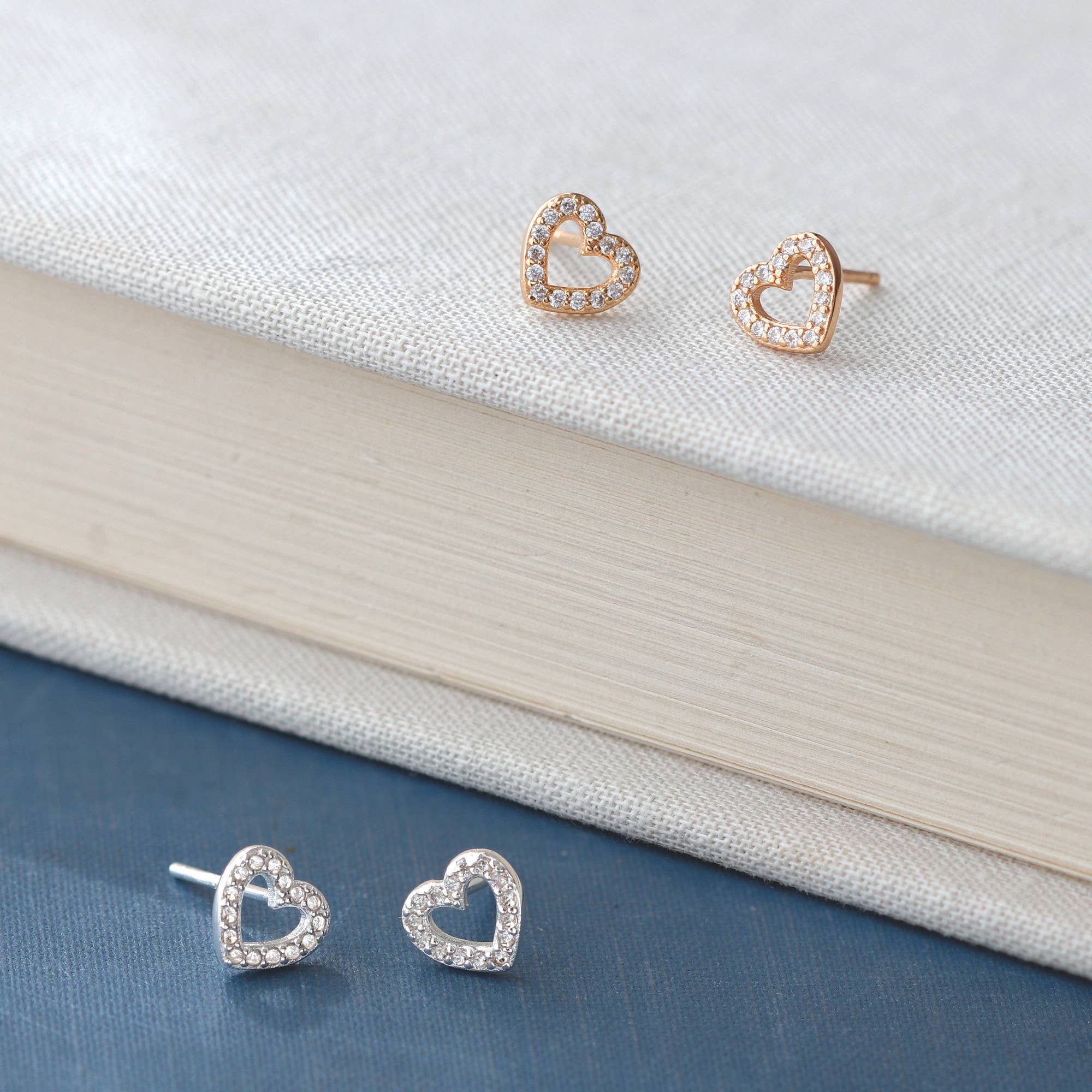 Kris Nations - Wholesale Stud/Post Earrings - Heart Crystal Outline Stud Earrings 18K Gold Vermeil | Sterling Silver CZ Crystals Nickel Free Hypoallergenic Ships from CA2