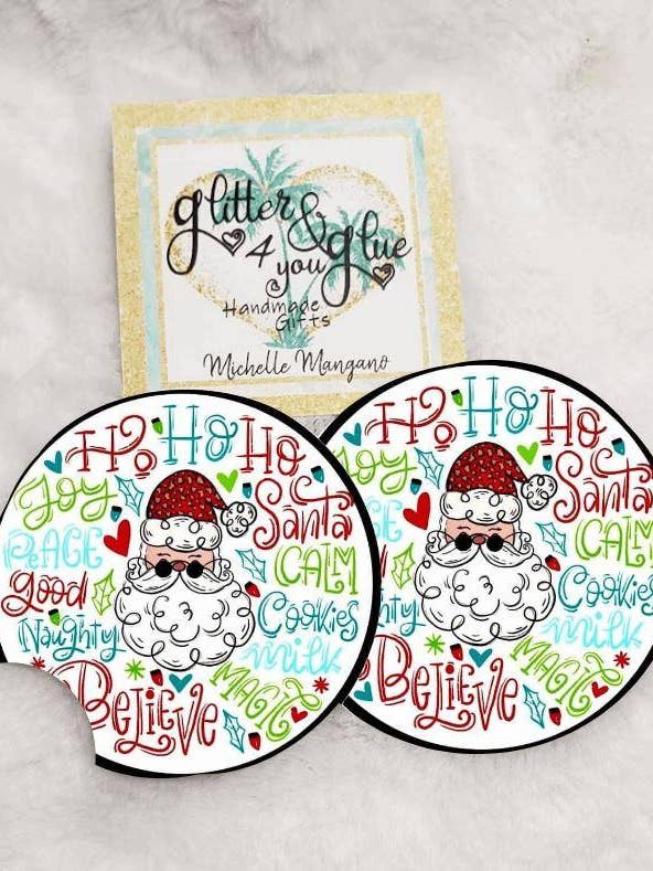 Santa Christmas Sayings Neoprene Car Coasters for wholesale by Glitter and Glue 4 You