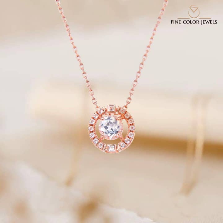 FCJ Jewelry LLC - Wholesale Pendant/Charm Necklace - Sterling Silver White Topaz Rose Gold Halo Necklace4