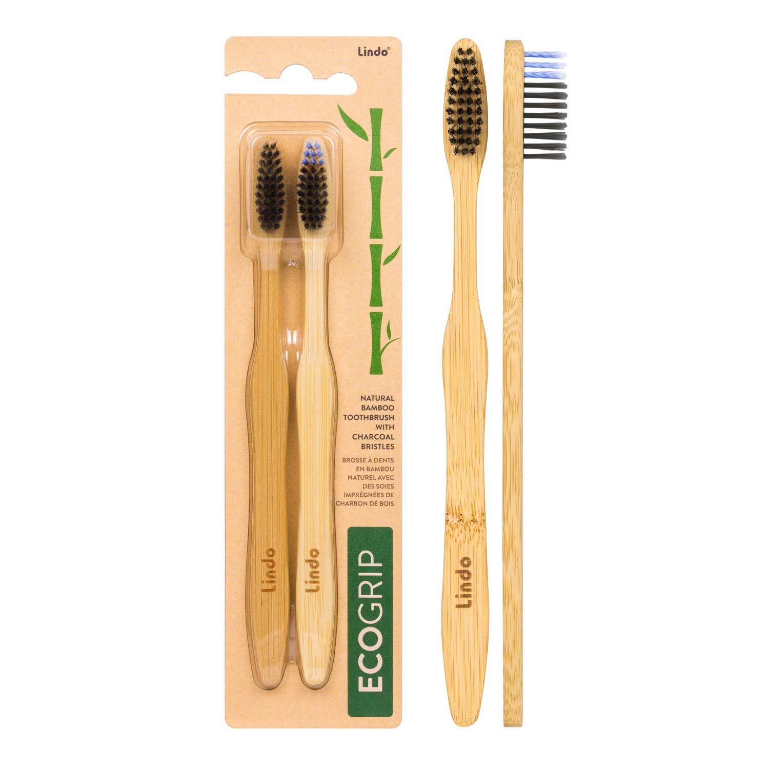 Lindo - Vente Brosses à dents - Lindo EcoGrip Brosse à dents en bambou - 2 pcs/pq2