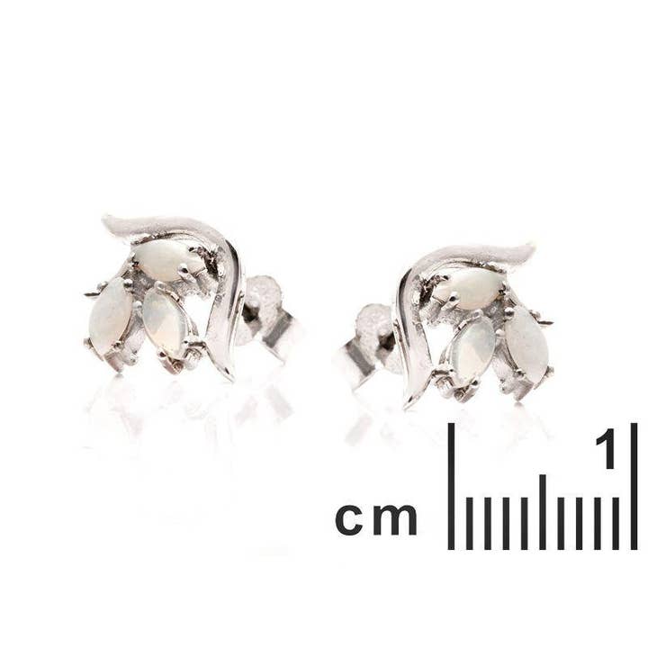 Natural white opal shuttle earrings, sterling silver for wholesale on Faire1