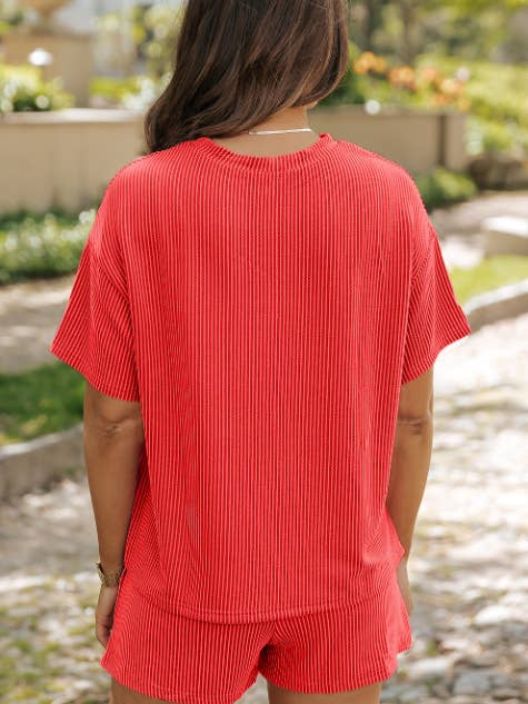 Lovesoft - Wholesale Top & Short Set (NOT Loungewear) - Women's - Phalaenopsi Ribbed Textured Knit Loose Fit Tee Shorts Set3