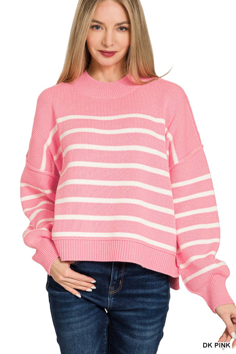 42POPS - Wholesale Knit Sweater - Women's - ',,...Exposed Seam Striped Oversized Sweater SI-2822210