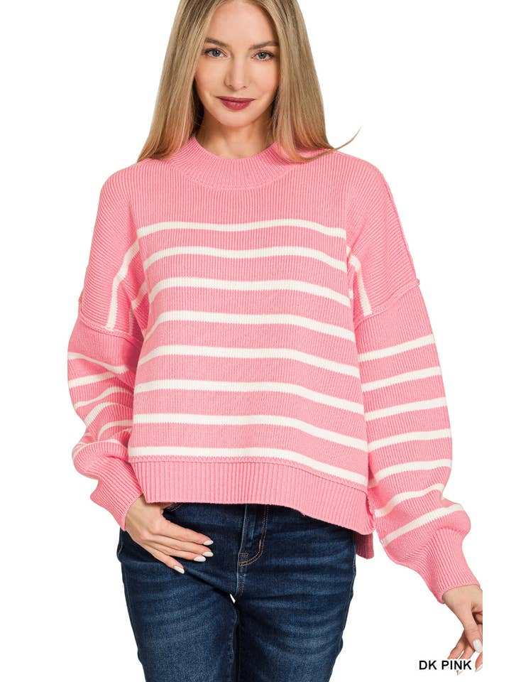 42POPS - Wholesale Knit Sweater - Women's - ',,...Exposed Seam Striped Oversized Sweater SI-2822210