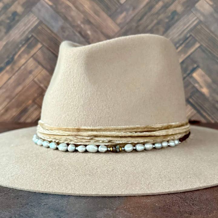 Fascia per cappello con perle classiche scorrevoli in grigio per la vendita all'ingrosso da parte di Presh