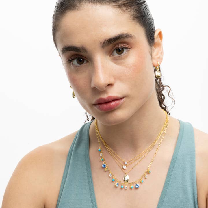 Luxenter - Wholesale Halskettinghanger - 925 Sterling Zilveren Ketting met Stralende Zirkonia afgewerkt in 18K geelgoud - Keval2