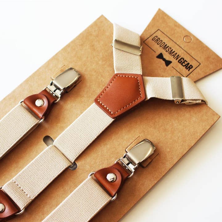Men's Light Tan Khaki Suspenders for wholesale by Groomsman Gear