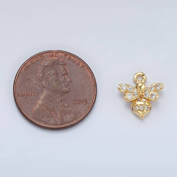 Aim Eternal - Wholesale Individual charm/pendant - 24K Gold Filled Mini Micro Paved CZ Bumble Queen Bee Charm in Gold & Silver | AG8693